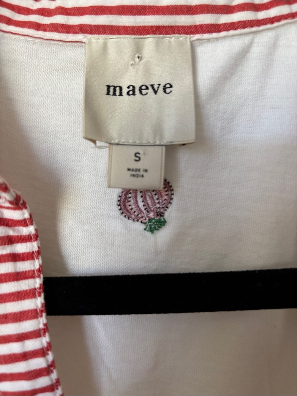 Maeve White Sleeveless Collared Tank with Red Stripes and Vegetable Embroidery - Picture 3 of 3
